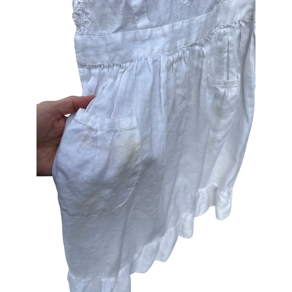Kids Vintage White Apron Embroidered Cotton Ruffle Pinafore Dress Up Little Girl
